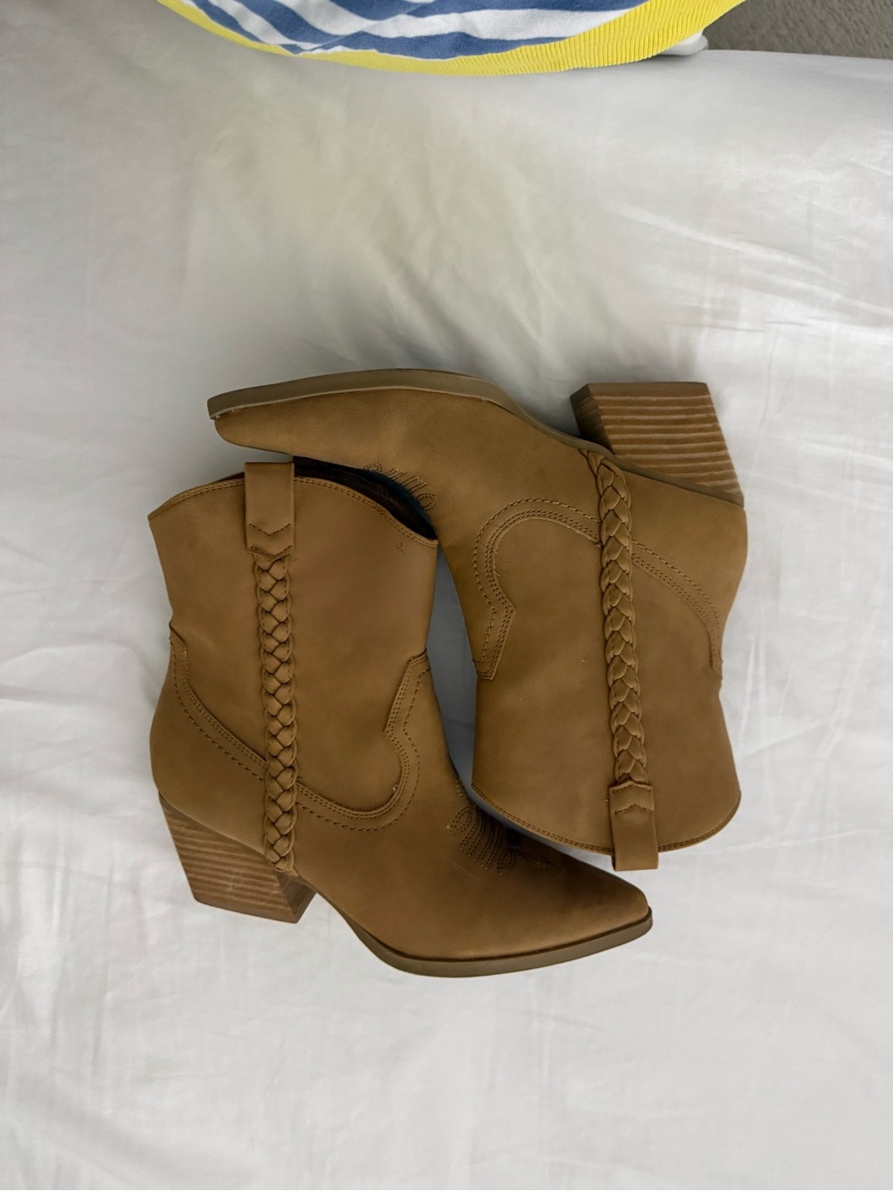 Dolce Vita Braided Western Ankle Boots in Tan